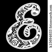 encaje, boda, inicial, e