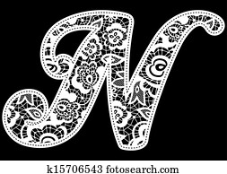 encaje, boda, inicial, n