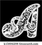 encaje, boda, inicial, un