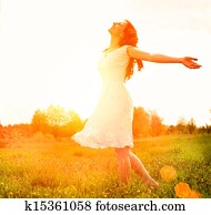 Enjoyment. Free Happy Woman Enjoying Nature. Girl Outdoor