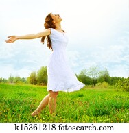 Enjoyment. Free Happy Woman Enjoying Nature. Girl Outdoor