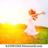 Enjoyment. Free Happy Woman Enjoying Nature. Girl Outdoor