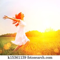 Enjoyment. Free Happy Woman Enjoying Nature. Girl Outdoor