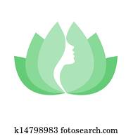 faccia donna, profilo, in, fiore loto