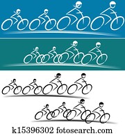 familia, bicicleta, jinetes