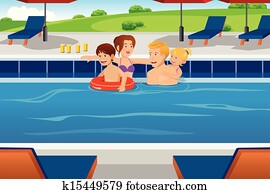 Family having fun in a swimming pool