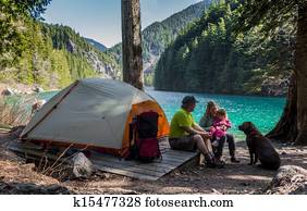 família, selva, acampamento