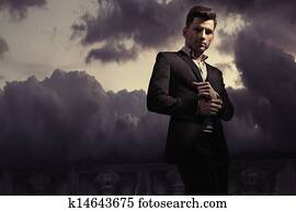 fantasia, moda, estilo, foto, de, um, bonito, homem