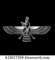 Faravahar-, símbolo, de, zoroastrianism