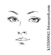 Female silhouette. Portrait of beautiful girl. Hand-drawn. Drawing in pencil Female silhouette. Portrait of beautiful girl. Hand-drawn. Drawing in pencil