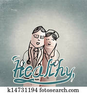 finger glove as doctor and nurse holding healthy word