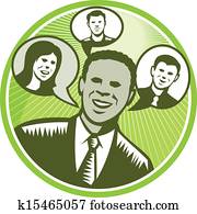 geschäftsmann, leute, lächeln, sprechblase