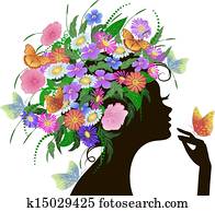 girl with flowers and butterflies girl with flowers and butterflies
