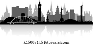 glasgow, horizonte cidade, silueta glasgow, horizonte cidade, silueta