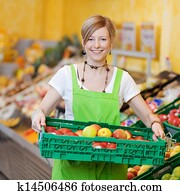 glücklich, arbeiter, in, a, supermarkt