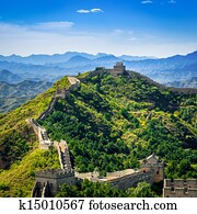 gran pared de china, en, día de verano, jinshanling, sección