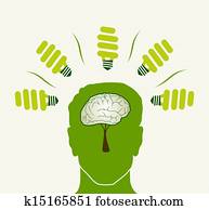 Green life concept head illustration