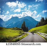 Group of motorbikers in the mountains