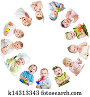 Group of smiling kids babies children arranged in circle Group of smiling kids babies children arranged in circle
