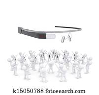 Group of white people worshiping google glass Group of white people worshiping google glass