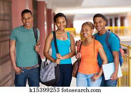 grupo, de, africano, faculdade, amigos