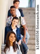 grupo, de, escola secundária, mulheres homens