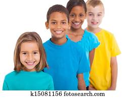 grupo, de, multiracial, niños