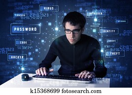 Hacker programing in technology enviroment with cyber icons Hacker programing in technology enviroment with cyber icons