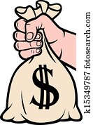 hand holding money bag with dollar
