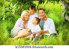 Happy Big Family Outdoors Having Fun