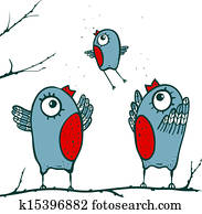 Happy Birds Family Teaching to Fly