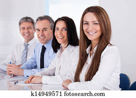 Happy Businesspeople In A Row