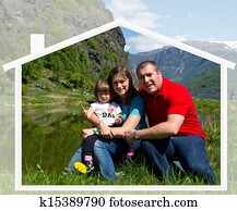 happy family spends time together on nature