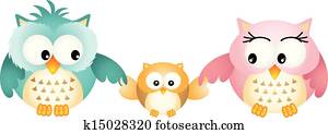 Happy Owl Family