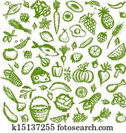 Healthy food background, sketch for your design Healthy food background, sketch for your design