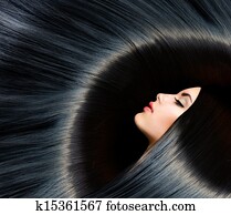 Healthy Long Black Hair. Beauty Brunette Woman 