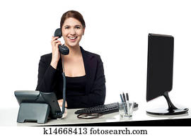 hembra, secretario, contestar llamada telefónica