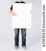 hombre, actuación, blanco, blanco, tabla, y, pulgares arriba