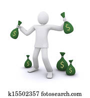 hombre, quién, asideros, paquetes, con, dinero, éxito