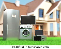 Home appliances. Tv, refrigerator, microwave, laptop and washing maching. 3d Home appliances. Tv, refrigerator, microwave, laptop and washing maching. 3d