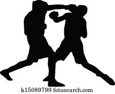 homens, boxe, silueta