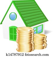 House with coins. House with coins.