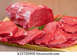 huge red meat chunk and steak on wood table huge red meat chunk and steak on wood table