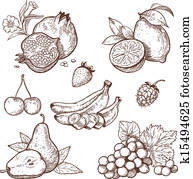 Icons of sweet fruits and berries Icons of sweet fruits and berries