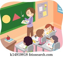 Illustration of Stickman Kids Learning Shapes in a Classroom Illustration of Stickman Kids Learning Shapes in a Classroom