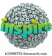 inspire, palavra, 3d, letra, esfera, bola, motivational, educação