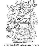 inverno, solstício, cartão, desenho