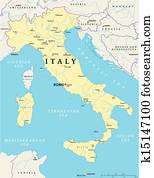 italien, politisch, landkarte italien, politisch, landkarte