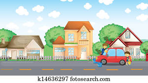 jeden, chlapec, porcia, jeho, otec, cisty  auto