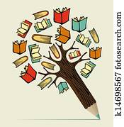 lesende, bildung, begriff, bleistift, baum lesende, bildung, begriff, bleistift, baum